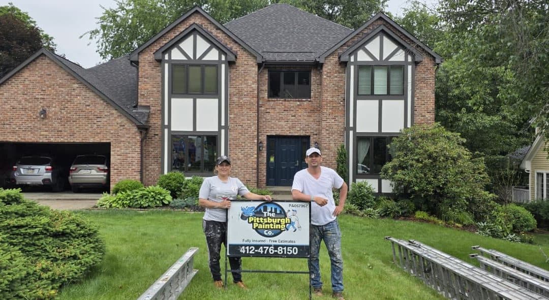 Exterior painters working on a home in Squirrel Hill Pittsburgh