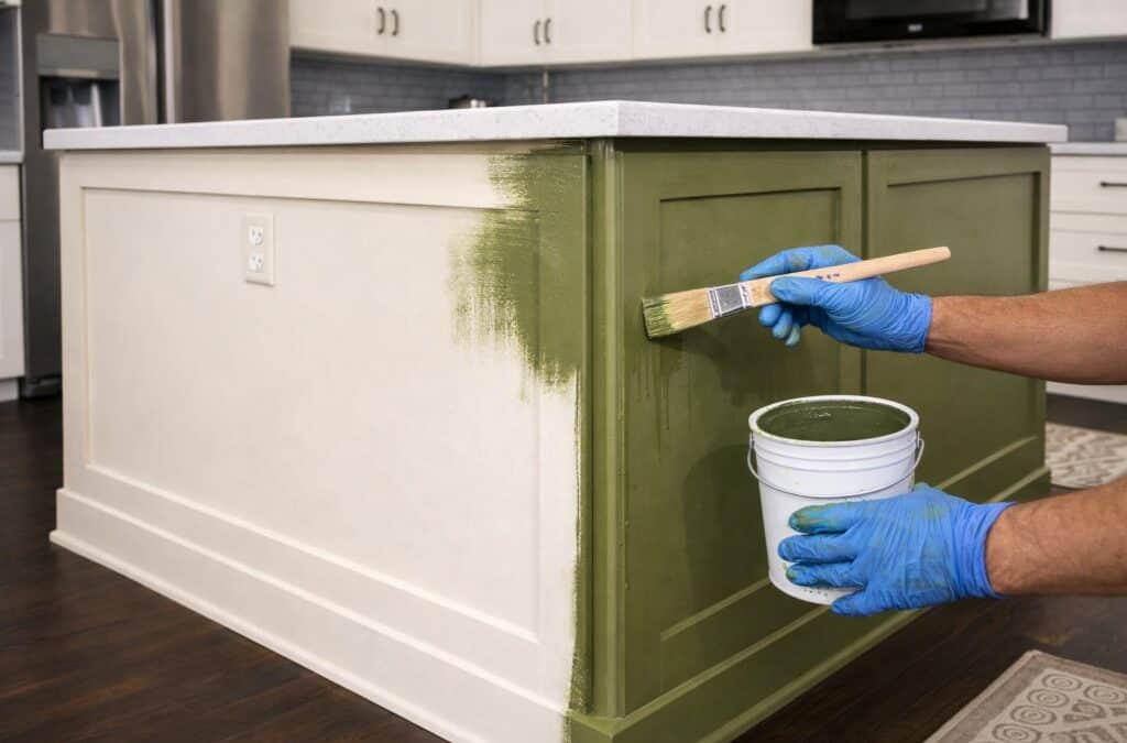 Professional cabinet painting contractor working in a Squirrel Hill Pittsburgh kitchen